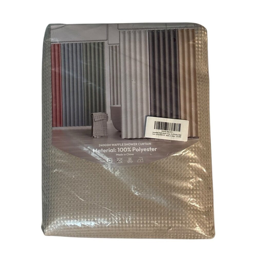 Amazer Bath OEKO-Tex Waffle Weave Beige Shower Curtain 72”x 78”